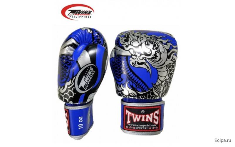 Боксерские перчатки Twins Special FBGVL3-52 Dragon blue silver 14 oz